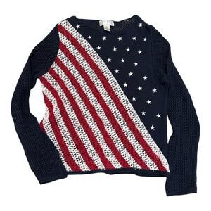 Vintage Americana Stars & Stripes Open Knit Slouchy Sweater Coastal Prep